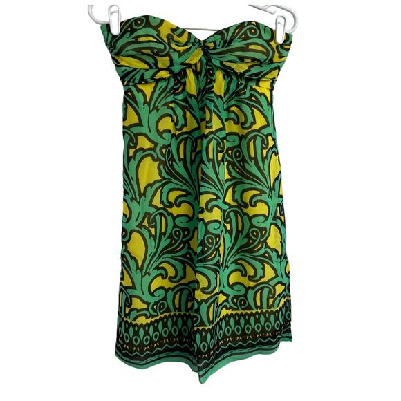 Women's Milly Green Silk Pleated Strapless Back Zip Closure Short Sheath Dress 2 - Picture 2 of 12